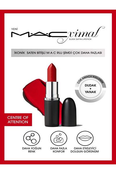 M.A.C Macximal Sleek Satin Lipstick - Iconic Lipstick, 3.5Gm Center of Attention