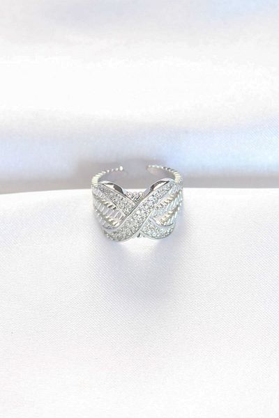 Skygo Silver Colored Thick Zircon X Design Ring - Adjustable TJ-BYK3120