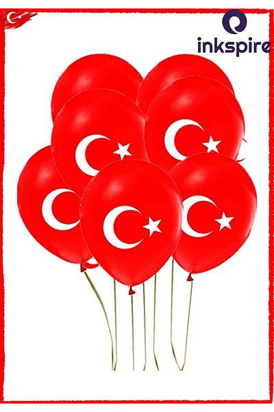 inkspire Turkish Flag Balloon with Moon Star Edition 20 Pieces Red White for Eid April 23
