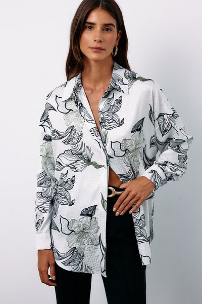 Sateen Colorful Patterned Casual Shirt - Black