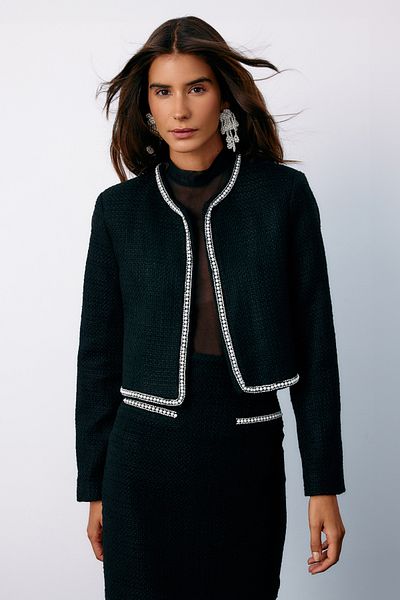 Sateen Jachetă neagră din tweed - cu detalii accesorii
