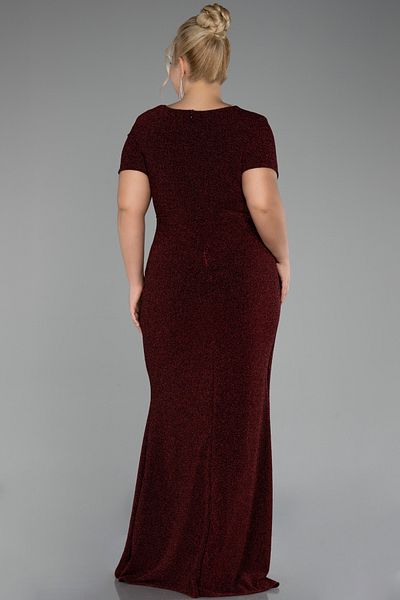 Efelif Burgundy Short Sleeve Glitter Long Plus Size Evening Dress Abu39892