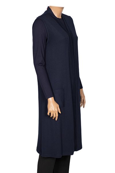 Hermevsim Hesna Women's Deva Large Size Pocketed Vertical Ribbed Soft Navy Blue Vest
