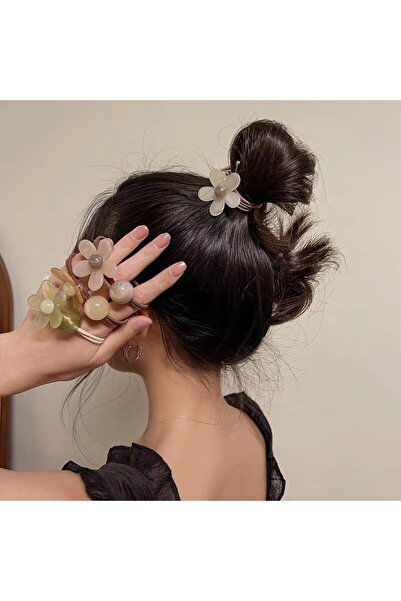 AYMETA Kadın  Akrilik At Kuyruğu Çiçek Figürlü Lastikli Toka