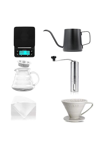 MIBRU V60 Coffee Set 6 Piece Coffee Drip Coffee Making Kit Premium Pour Over Coffee Manual Grinder Dripper