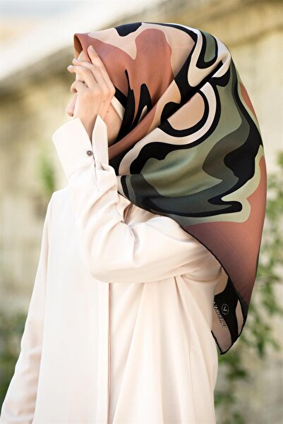 Vissona تيفيل نحاسي - وشاح حريري منقوش باللون الكاكي 14278 - 0015 - 0037