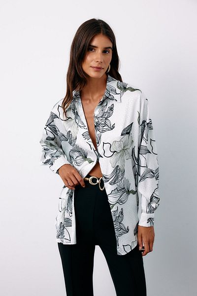 Sateen Colorful Patterned Casual Shirt - Black