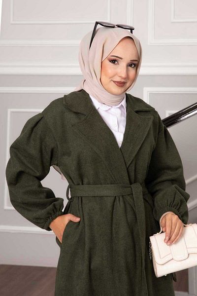 EBRUTESETTÜR Balloon Sleeve Stamp Coat with Mobile Belt