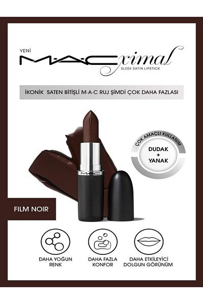 M.A.C Macximal Sleek Satin Lipstick - Iconic Satin, Lipstick-Film Noir, 3.5Gm