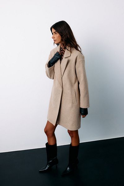 Sateen Camel Patterned Short Coat