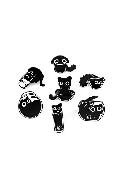 Choice QCCAT07 7Pcs/Set Cute Cat Enamel Pins Custom Black Kitten Terrarium Ba...