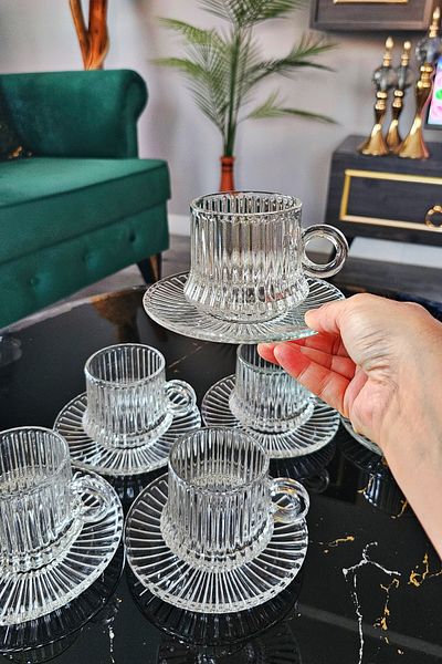 Gülümseten Avm 6-Piece Nescafe Cup Set - Origami Pattern and Striped