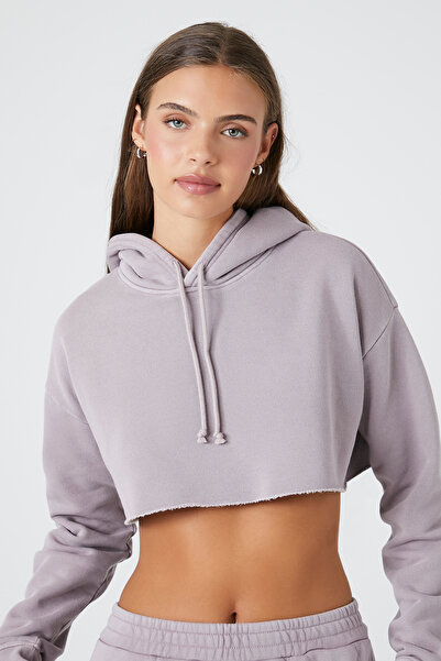 Forever 21 Polar Yıkamalı Crop Kapüşonlu Sweatshirt