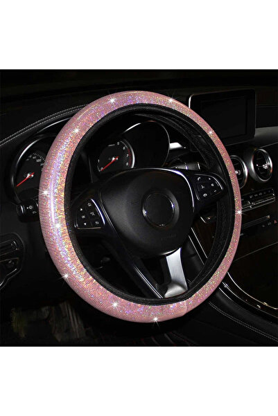 Choice غطاء عجلة قيادة وردي اللون، مقاس 37/38 سم، غطاء مقبض مرن، مزين بأحجار ...