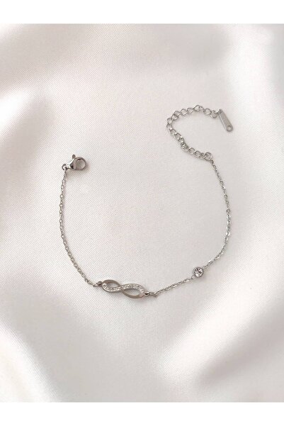 Evorya Women's Stainless Steel Zircon Stone Infinity Model Bracelet