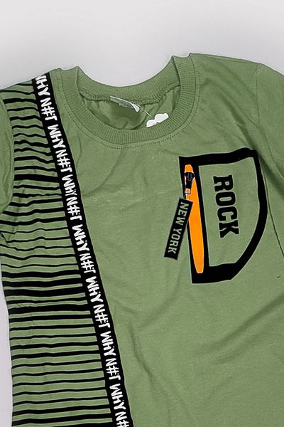 Peki Vară Băieți Bumbac Pieptănat 100% Bumbac Slim Fit Rock Printed Tricouri și pantaloni scurți Seturi 2 piese 13644