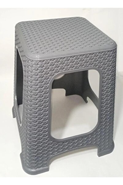 RELATOS 4  Adet Büyük Gri  Kir Tutmaz 45 cm Tabure Hasır Örgü Yemek Masası Oturak Alt Kuşaklı Sağlam Dizayn