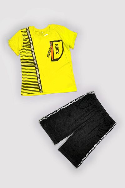 Peki Adaugă 5 Plătiți 4 Tricouri și pantaloni scurți din bumbac pieptănat pentru băieți, cu imprimeu rock, 2 piese, cadou 13644