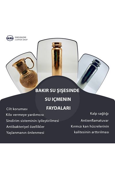 kuyaş Bakircilik 550ml Capacity - 100% Solid Handmade Copper Water Bottle, Copper Flask