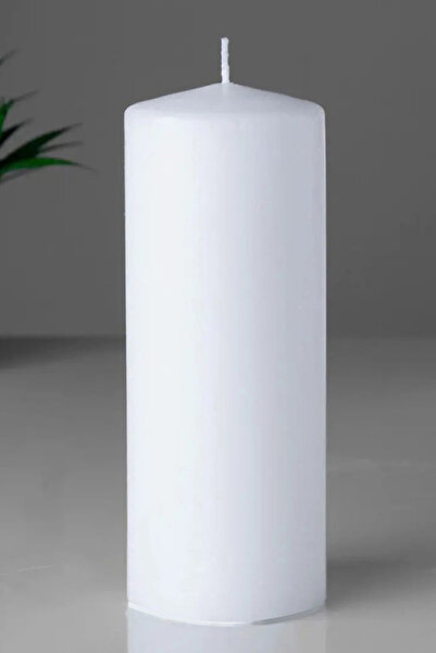 Paşa Cam Silindir Mum Kütük Mum Beyaz Sandal Ağacı 10 cm Genişlik 30Cm Yüksek...