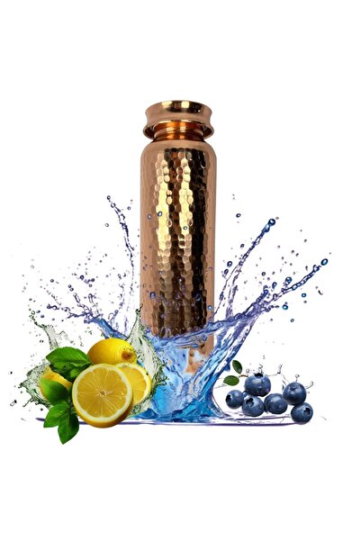 kuyaş Bakircilik Bakır Su Şişe- Bakır Matara- %100 Katı El Yapımı Bakır Dövülmüş Şişe, Bakır Termos Kapasite 550 ml