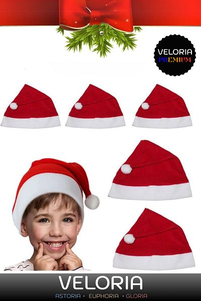 Veloria Premium Series Washable Children's Adult New Year Santa Claus Hat with Pompom 100% Fleece 2 Pieces