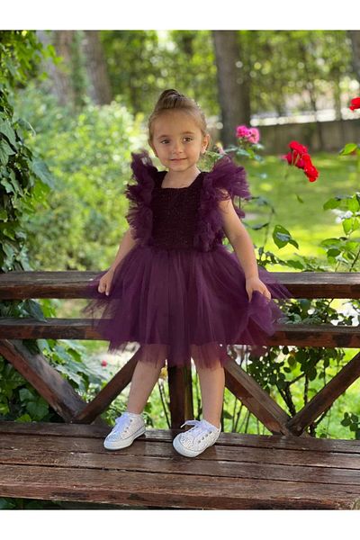 Pumpido Girl's Purple Glitter Dress
