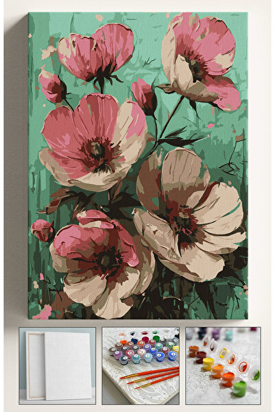 Sulepas Sayılarla Boyama Seti Numaralı Tuval Fırça Boya KIRMIZI PEMBE BEGONVİ...