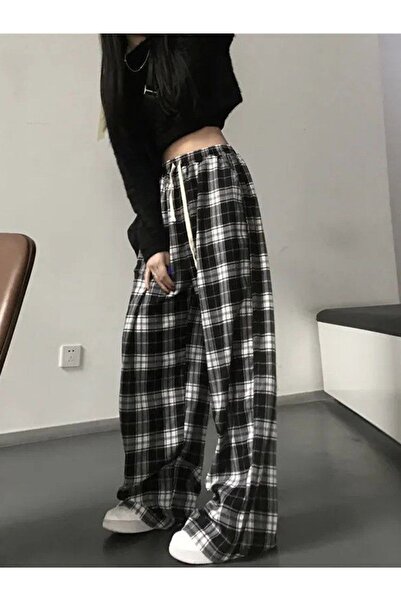 Genel Markalar Ekose, Oversize Kalıp, Çizgi Detay, Siyah, Eşofman Altı