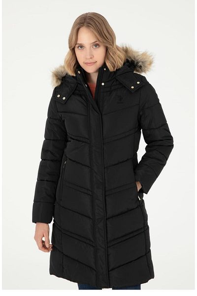 U.S. Polo Assn. U.S. Polo Assn Regular Fit Long Sintetic, Mantoane cu glugă din blană (ÖZSE GİYİM)