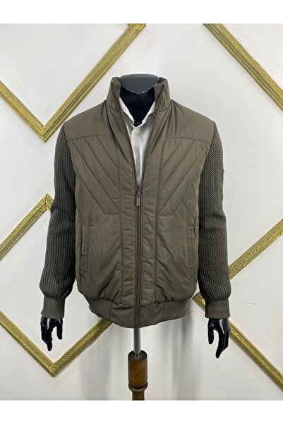 Sadık Collection Manecă de iarnă pentru bărbați, tricot, guler vertical, tali...