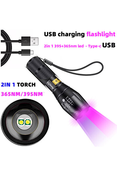 Choice Direct charging ZOOM black 395nm 365nm 2IN 1 365nm & 395nm Ultraviolet Flashlight Blacklight,2 in 1