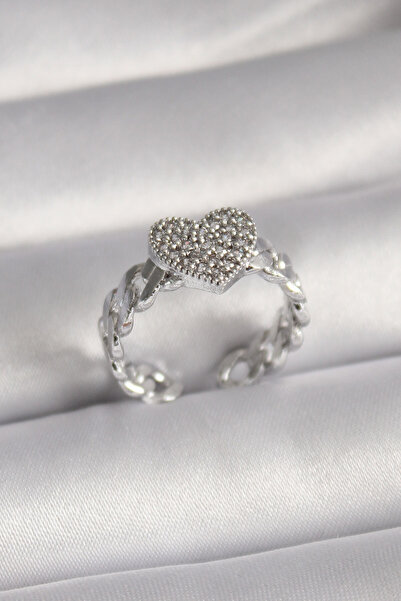 Skygo Brass Silver Color Zircon Stone Heart Model Women's Ring - TJ-BYK3093