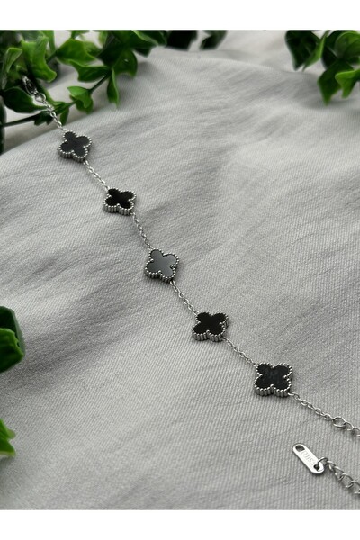 ANGELSS JEWELLERY 316L Steel Clover Bracelet Women's Bracelet Black Silver Do...