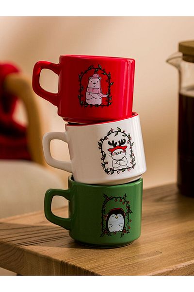 LC Waikiki Mixed Printed Ceramic Mug Set of 3 184 ml