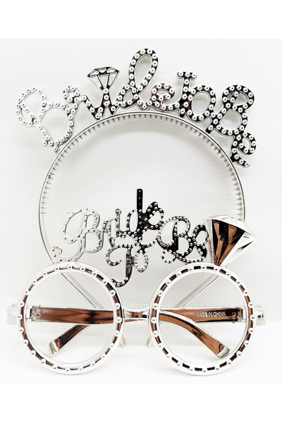 Skygo Bride To Be Written Crown and Bride To Be Written Glasses Set Silver Color