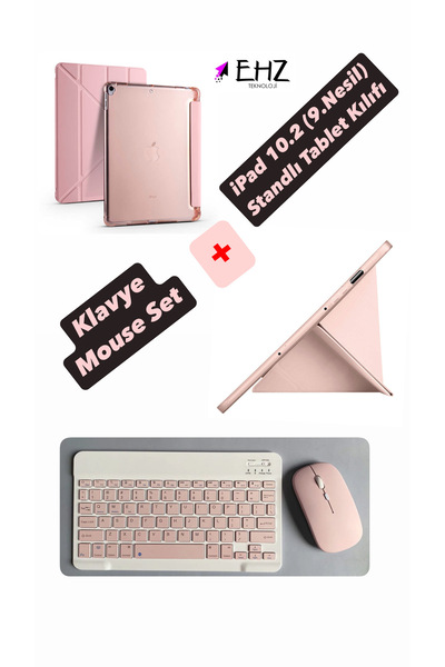 EHZ TEKNOLOJİ iPad 10.2 (9.Nesil) Uyumlu Standlı Tablet Kılıfı + Bluetooth Kl...