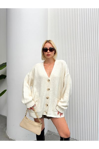 Jeevee Women's Balloon Sleeve Oversize Knitwear Cardigan