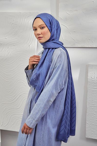 ARMANDA Σάλι Indigo Jacquard - Ζιγκ-ζαγκ μοτίβο