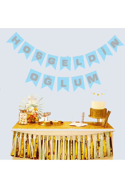 Skygo Welcome My Son Blue Over Silver Newborn Baby Birth Ornament Banner Flag...