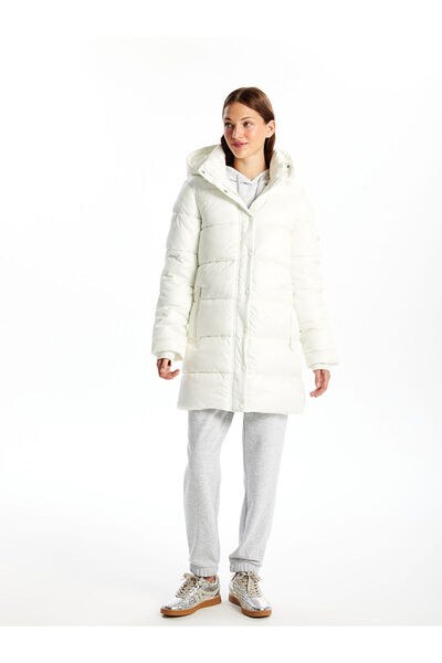 LC Waikiki Ecru Hooded Women's Puffer Coat