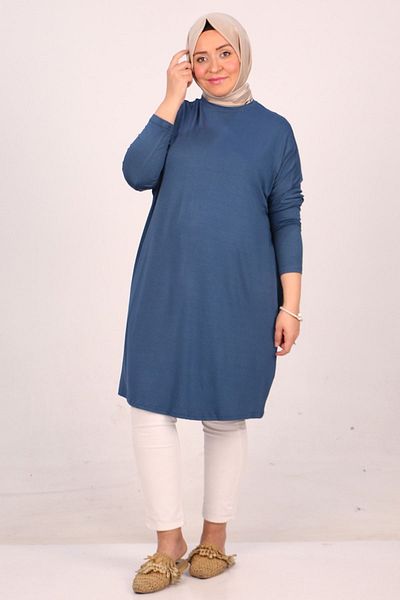 Eslina 28092 Plus Size Petrol Χρώμα Χαμηλό μανίκι τουνίκ