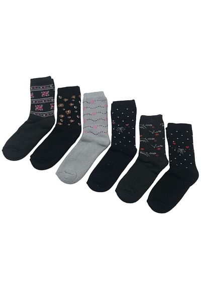 AXE SPORTSWEAR Women's Winter Colorful Patterned Long Towel Socks 6 Pairs Assortment Set