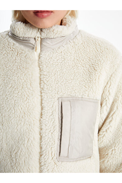 LC Waikiki Women's Plush Coat with Stand Collar Long Sleeves