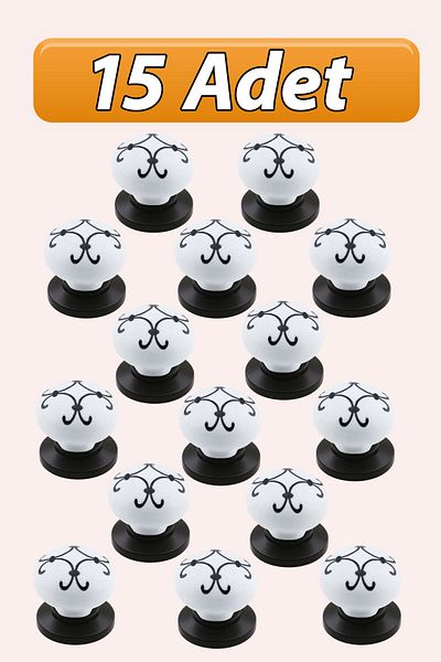 GLASWEN 15 Pieces Laurel Black Striped White Polymer Button Handle with Black Top Furniture Kitchen Cabinet Drawer Handle