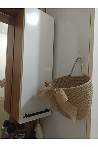 Pınar Gündoğdu Collection Hasır kapı önü sepeti, askılı gazetelik çok amaçlı sepet banyo mutfak çiçeklik askılı hasır sepet