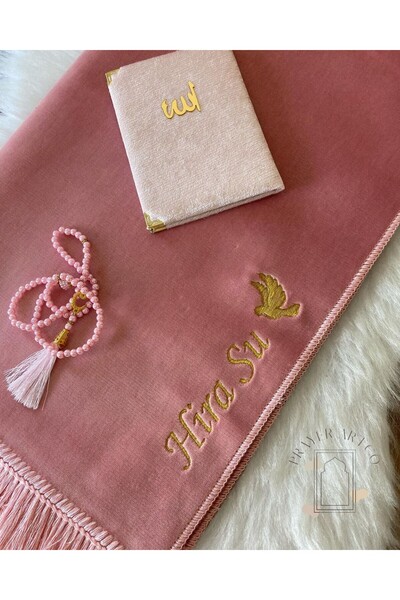 SECA HOME Kişiye Özel İsimli Lüx Kadife Seccade, Düz Velur İsim Nakışlı Secca...