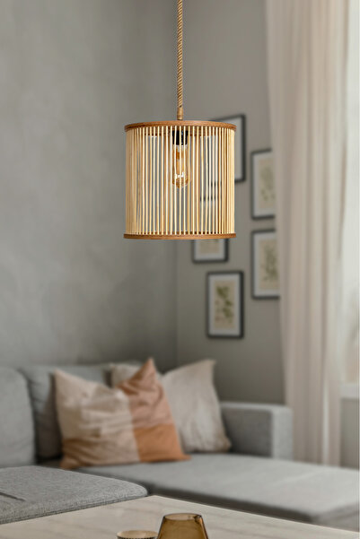 AHŞAP FABRİKASI Rustik Serisi Selen Bambu Sarkıt Avize 30x28cm