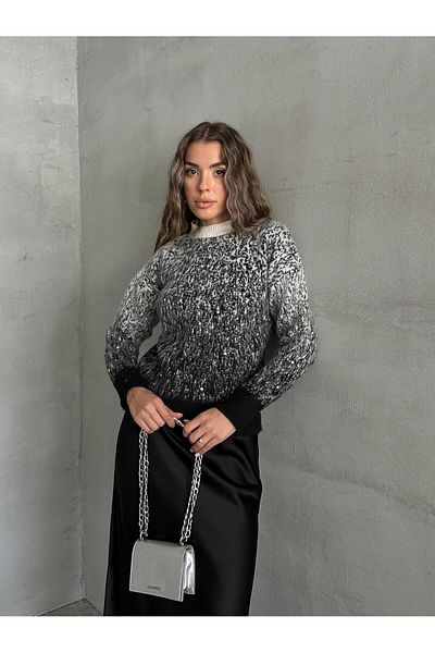 SEDA FİDAN Pulover moale cu model de zăpadă cu detaliu de piatră de culoare antracit