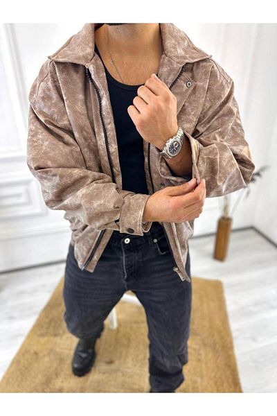 elkumoda Водоустойчиво и ветроустойчиво ватирано кожено яке - с цип, покритие с микро гел